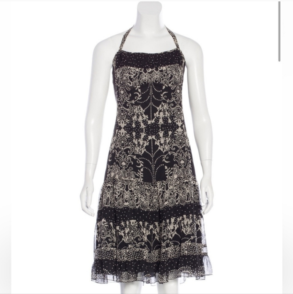 $168 Anthropologie Anna Sui Silk Halter Dress sz 6 *READ* Flaws